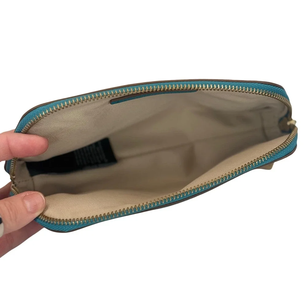 Lauren Ralph Lauren Teal‎ Cork Cosmetic Bag Makeup Pouch Zippered Organizer